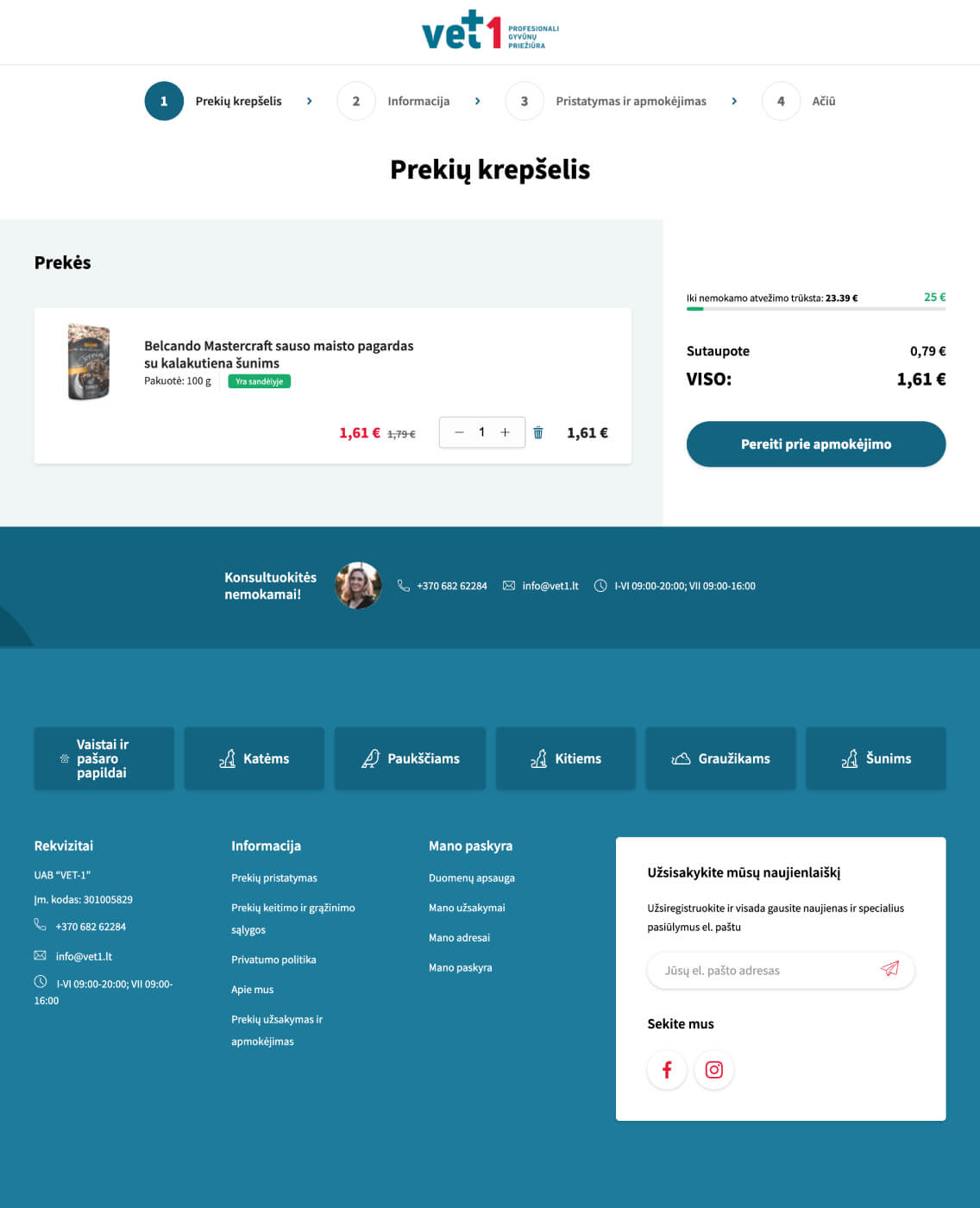 Vet1.lt PrestaShop el. parduotuvės pradinis puslapis